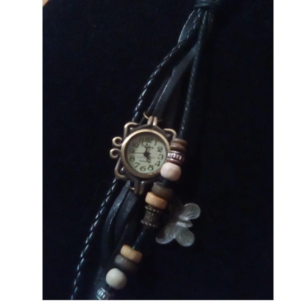 Viger Bracelet Women's Watch, Butterfly Charm Faux Leather Beads Boho Quartz